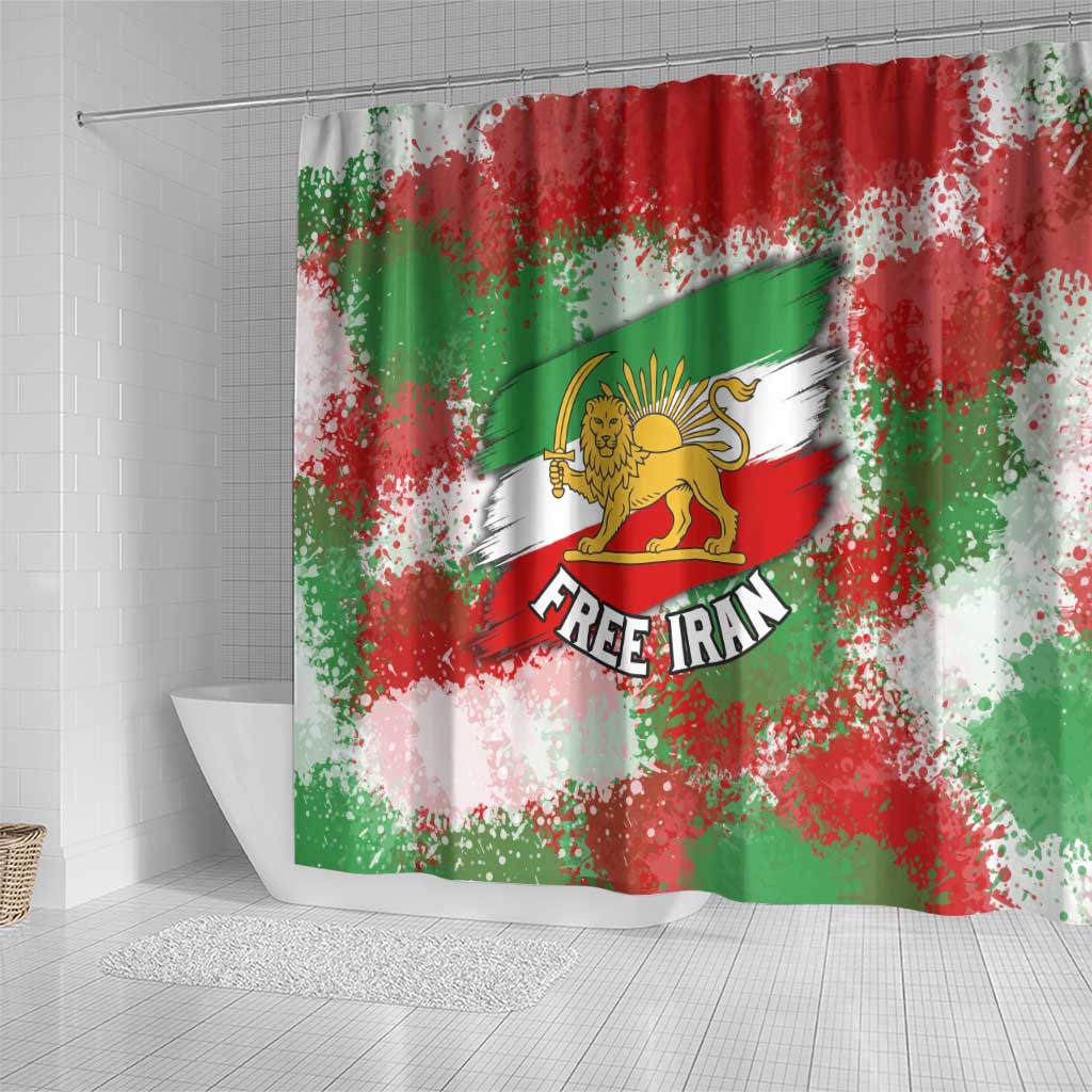 Free Iran Shower Curtain Lion and Sun Emblem Grunge Paint Splash Style