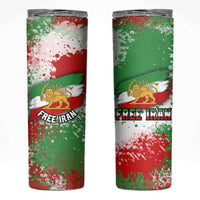 Free Iran Skinny Tumbler Lion and Sun Emblem Grunge Paint Splash Style