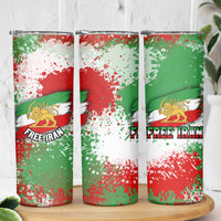 Free Iran Skinny Tumbler Lion and Sun Emblem Grunge Paint Splash Style