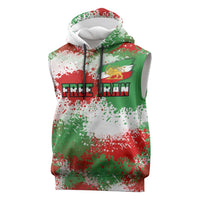 Free Iran Sleeveless Hoodie Lion and Sun Emblem Grunge Paint Splash Style