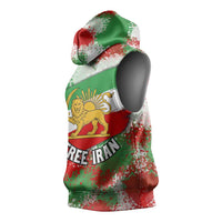 Free Iran Sleeveless Hoodie Lion and Sun Emblem Grunge Paint Splash Style