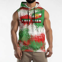 Free Iran Sleeveless Hoodie Lion and Sun Emblem Grunge Paint Splash Style