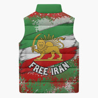 Free Iran Sleeveless Puffer Jacket Lion and Sun Emblem Grunge Paint Splash Style