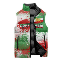Free Iran Sleeveless Puffer Jacket Lion and Sun Emblem Grunge Paint Splash Style