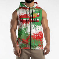 Free Iran Sleeveless Zip Hoodie Lion and Sun Emblem Grunge Paint Splash Style