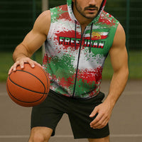 Free Iran Sleeveless Zip Hoodie Lion and Sun Emblem Grunge Paint Splash Style
