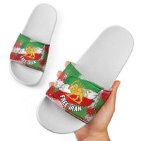 Free Iran Slide Sandals Lion and Sun Emblem Grunge Paint Splash Style
