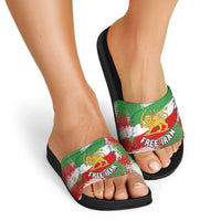 Free Iran Slide Sandals Lion and Sun Emblem Grunge Paint Splash Style