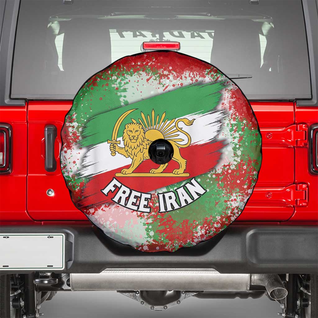 Free Iran Spare Tire Cover Lion and Sun Emblem Grunge Paint Splash Style