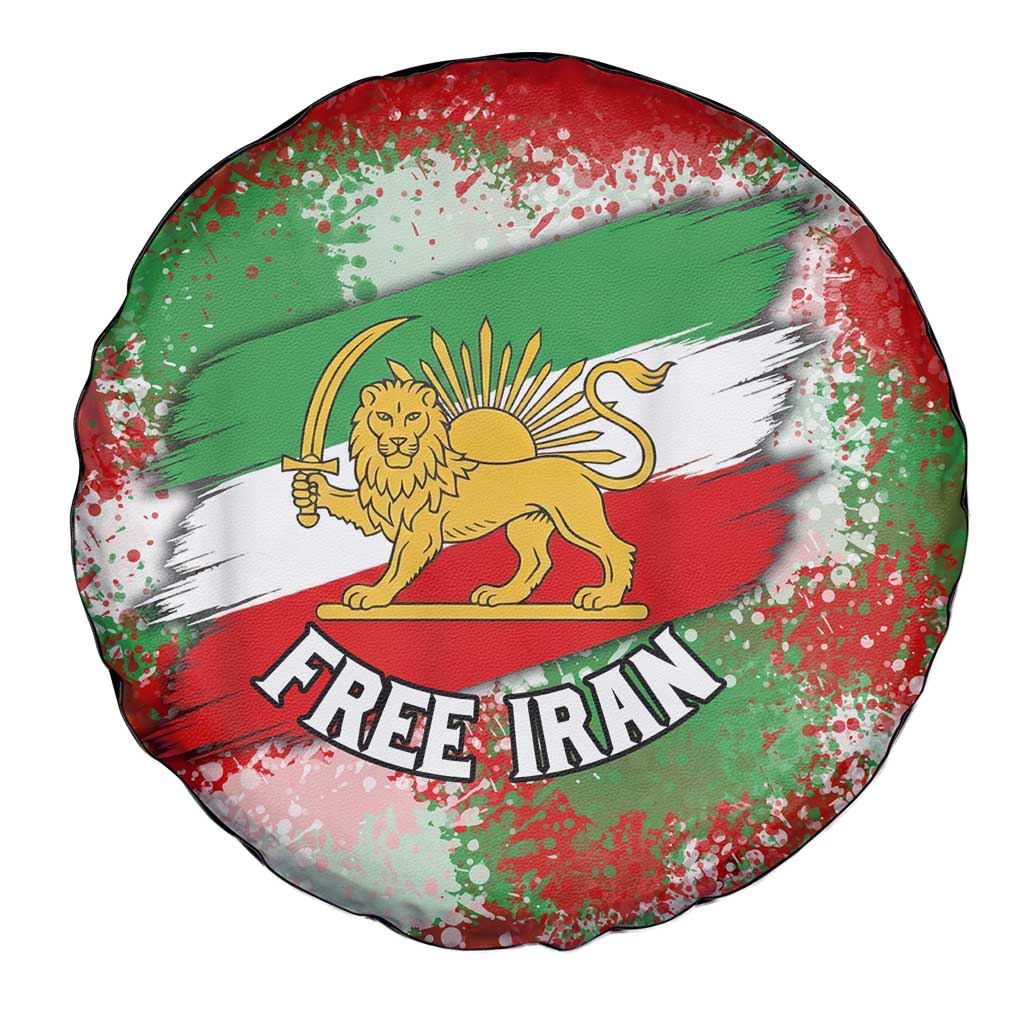 Free Iran Spare Tire Cover Lion and Sun Emblem Grunge Paint Splash Style