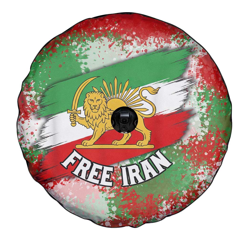 Free Iran Spare Tire Cover Lion and Sun Emblem Grunge Paint Splash Style