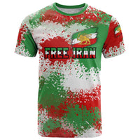 Free Iran T Shirt Lion and Sun Emblem Grunge Paint Splash Style