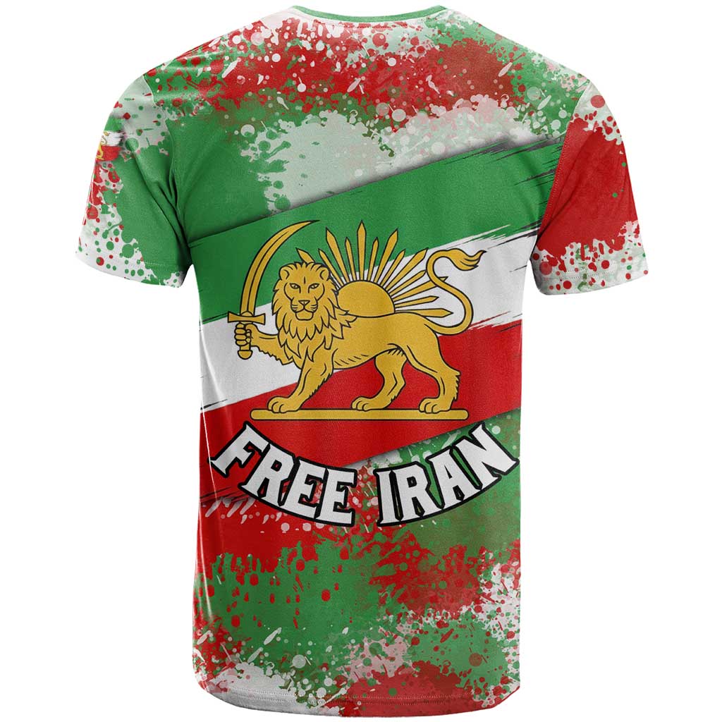 Free Iran T Shirt Lion and Sun Emblem Grunge Paint Splash Style
