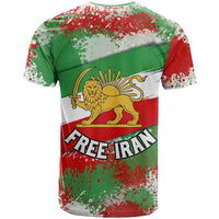 Free Iran T Shirt Lion and Sun Emblem Grunge Paint Splash Style