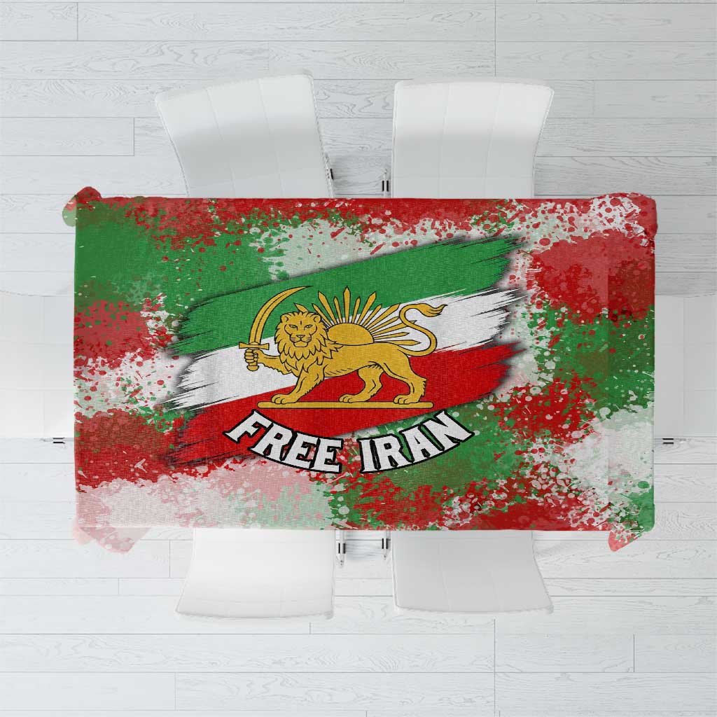 Free Iran Tablecloth Lion and Sun Emblem Grunge Paint Splash Style