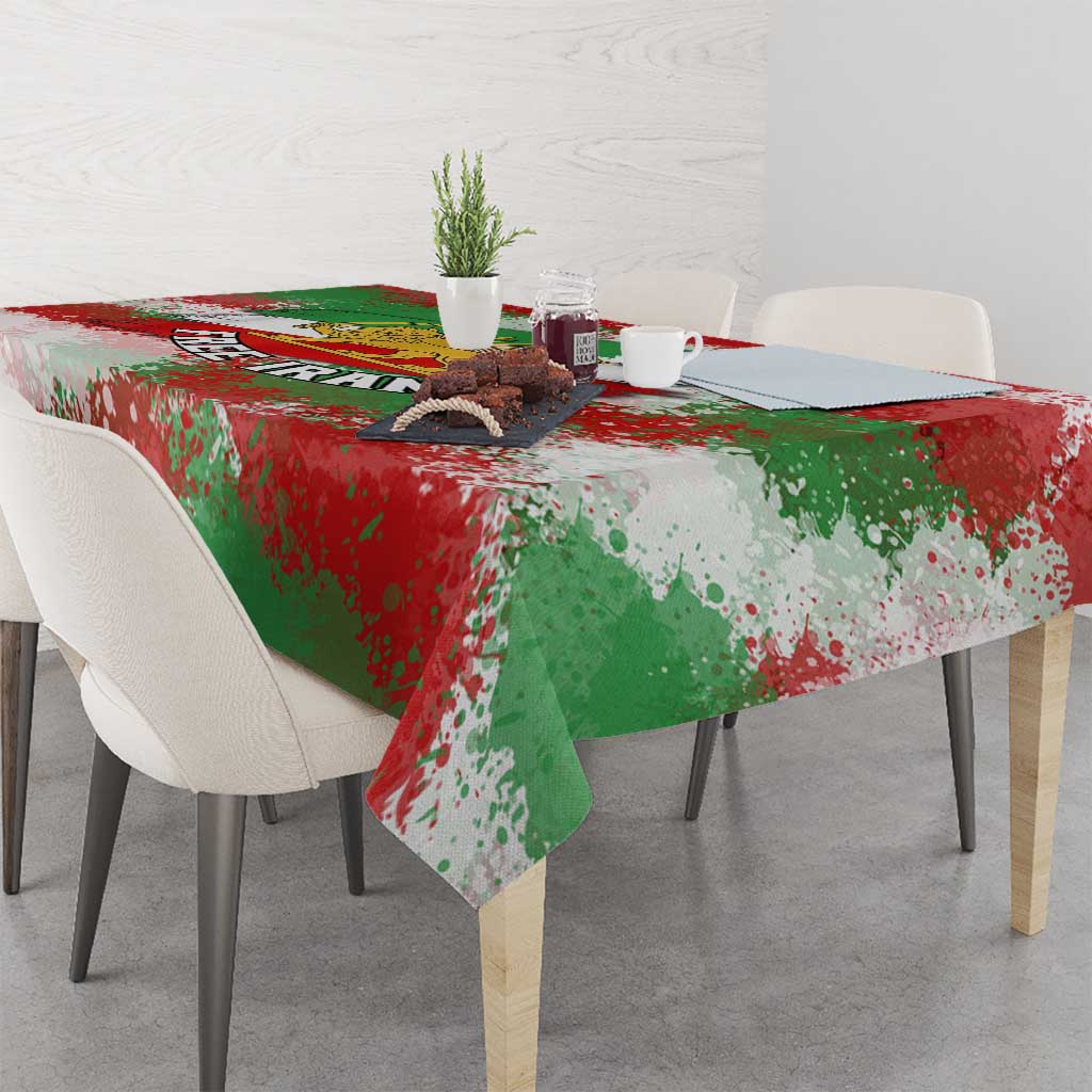 Free Iran Tablecloth Lion and Sun Emblem Grunge Paint Splash Style