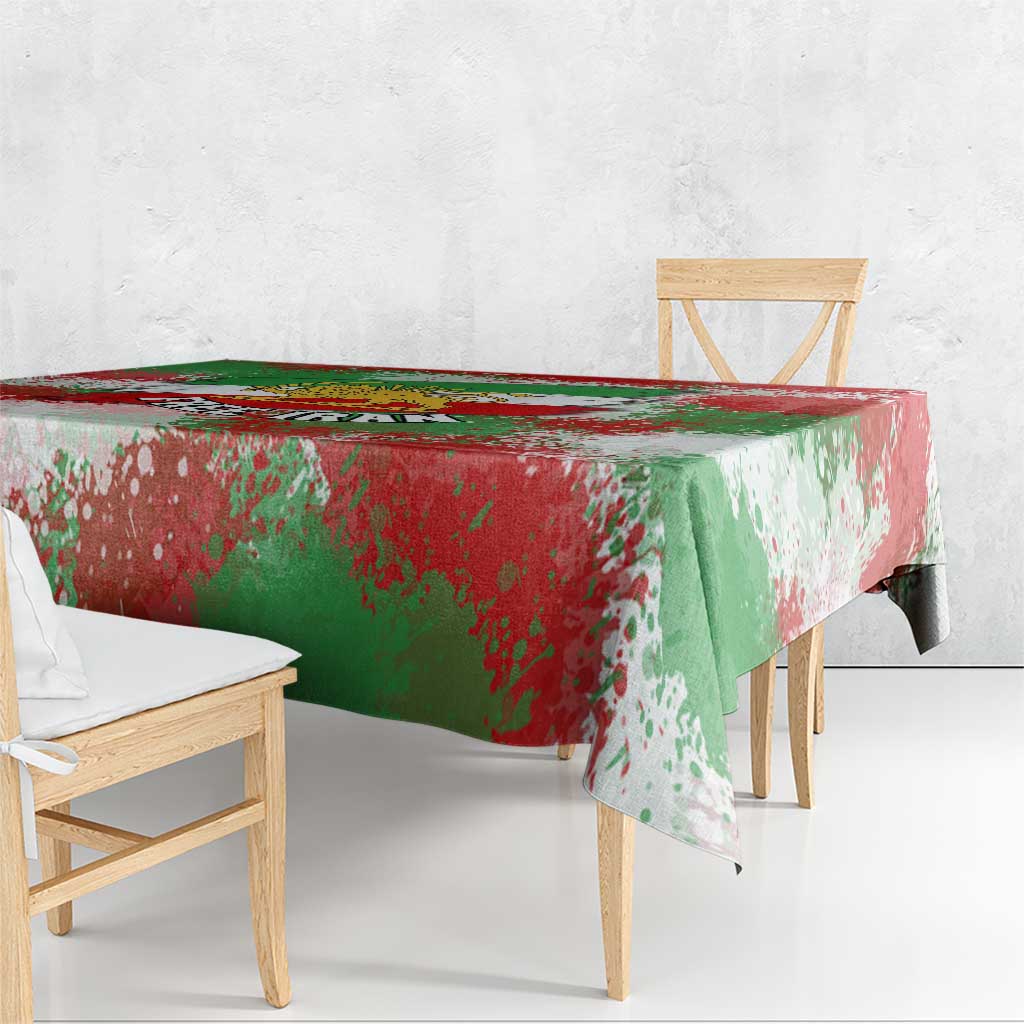 Free Iran Tablecloth Lion and Sun Emblem Grunge Paint Splash Style