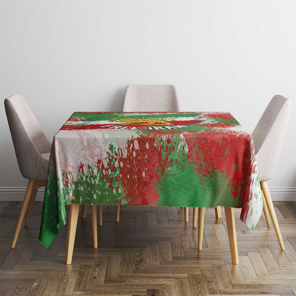 Free Iran Tablecloth Lion and Sun Emblem Grunge Paint Splash Style