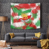 Free Iran Tapestry Lion and Sun Emblem Grunge Paint Splash Style