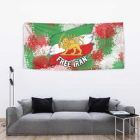 Free Iran Tapestry Lion and Sun Emblem Grunge Paint Splash Style