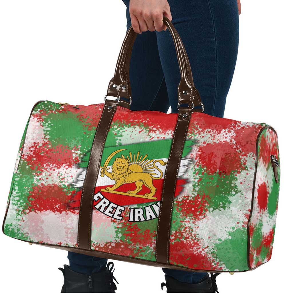 Free Iran Travel Bag Lion and Sun Emblem Grunge Paint Splash Style
