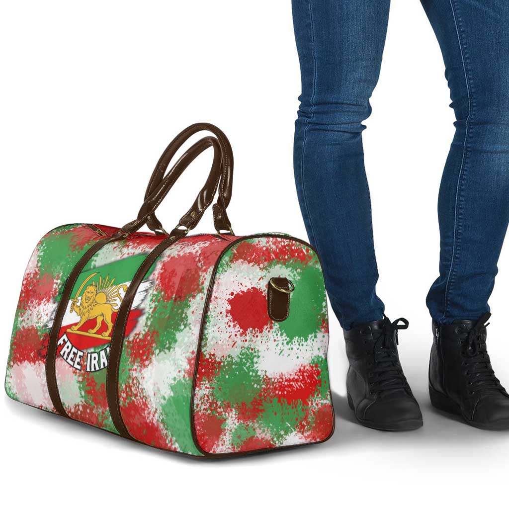 Free Iran Travel Bag Lion and Sun Emblem Grunge Paint Splash Style