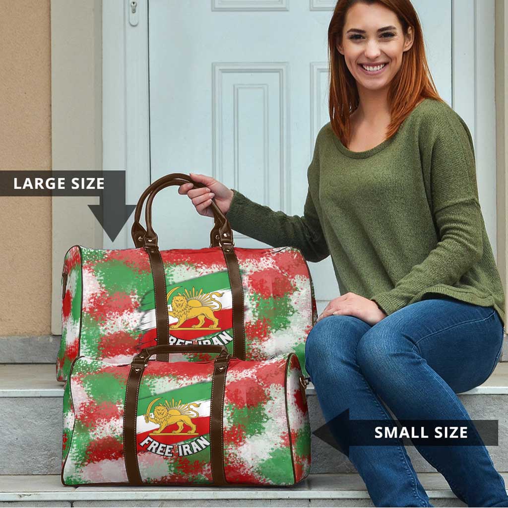 Free Iran Travel Bag Lion and Sun Emblem Grunge Paint Splash Style