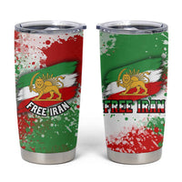 Free Iran Tumbler Cup Lion and Sun Emblem Grunge Paint Splash Style