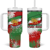Free Iran Tumbler With Handle Lion and Sun Emblem Grunge Paint Splash Style