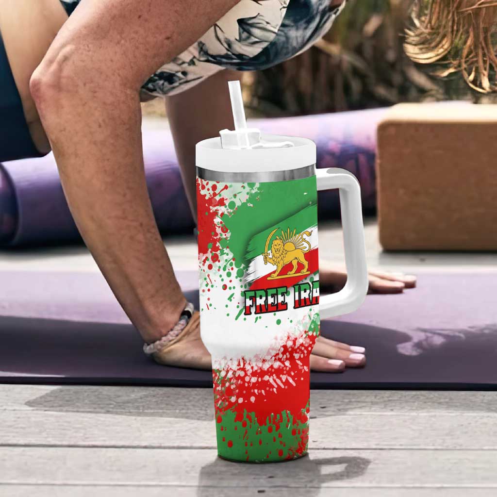 Free Iran Tumbler With Handle Lion and Sun Emblem Grunge Paint Splash Style