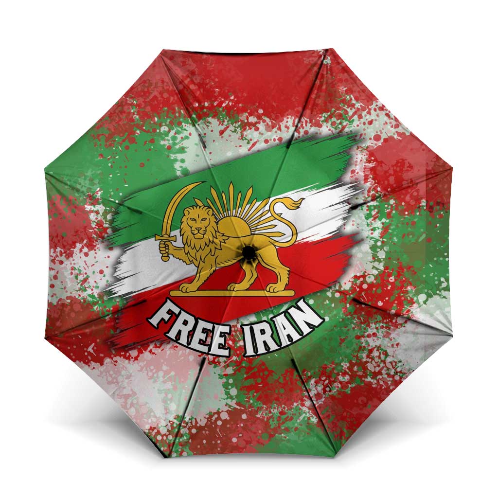 Free Iran Umbrella Lion and Sun Emblem Grunge Paint Splash Style