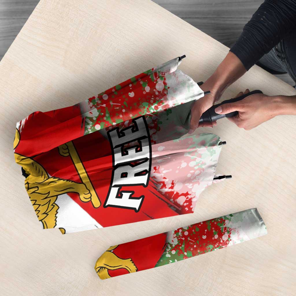 Free Iran Umbrella Lion and Sun Emblem Grunge Paint Splash Style