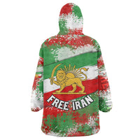 Free Iran Wearable Blanket Hoodie Lion and Sun Emblem Grunge Paint Splash Style