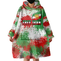 Free Iran Wearable Blanket Hoodie Lion and Sun Emblem Grunge Paint Splash Style
