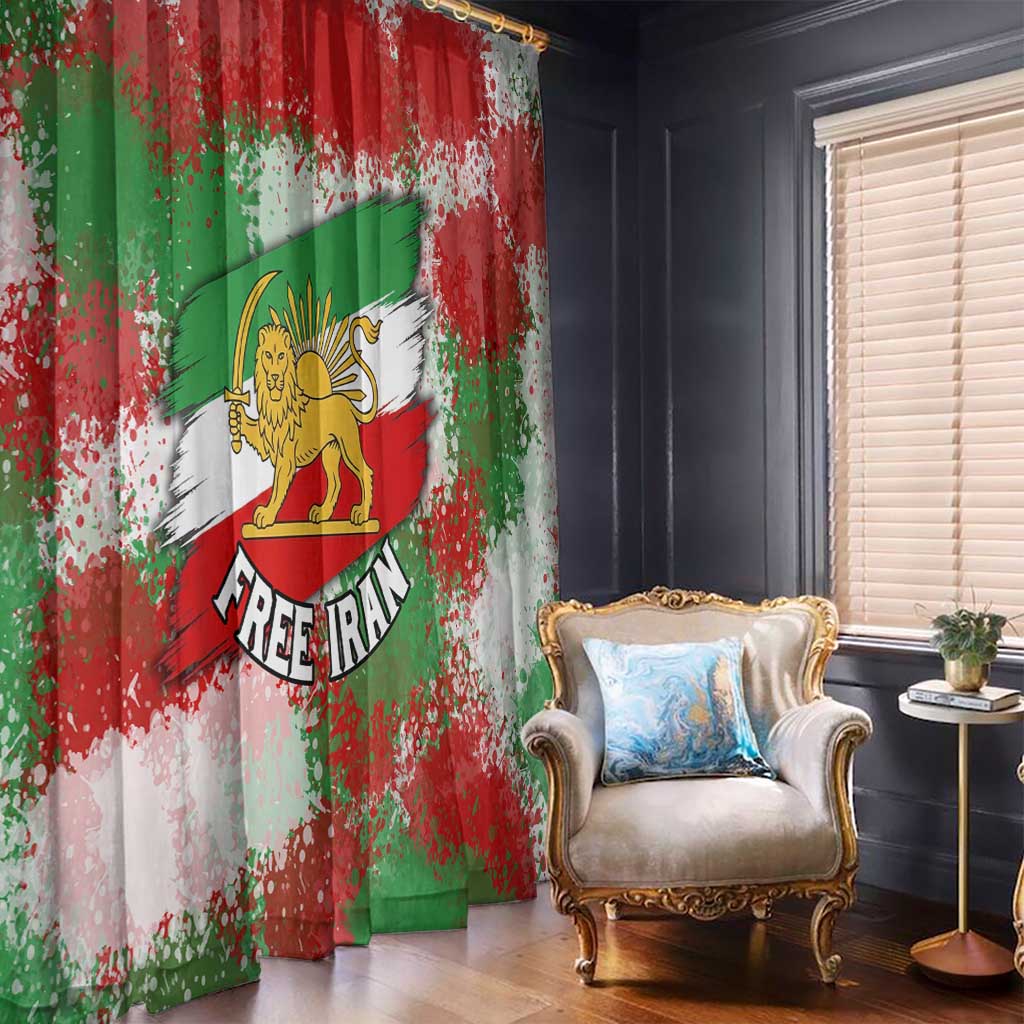 Free Iran Window Curtain Lion and Sun Emblem Grunge Paint Splash Style