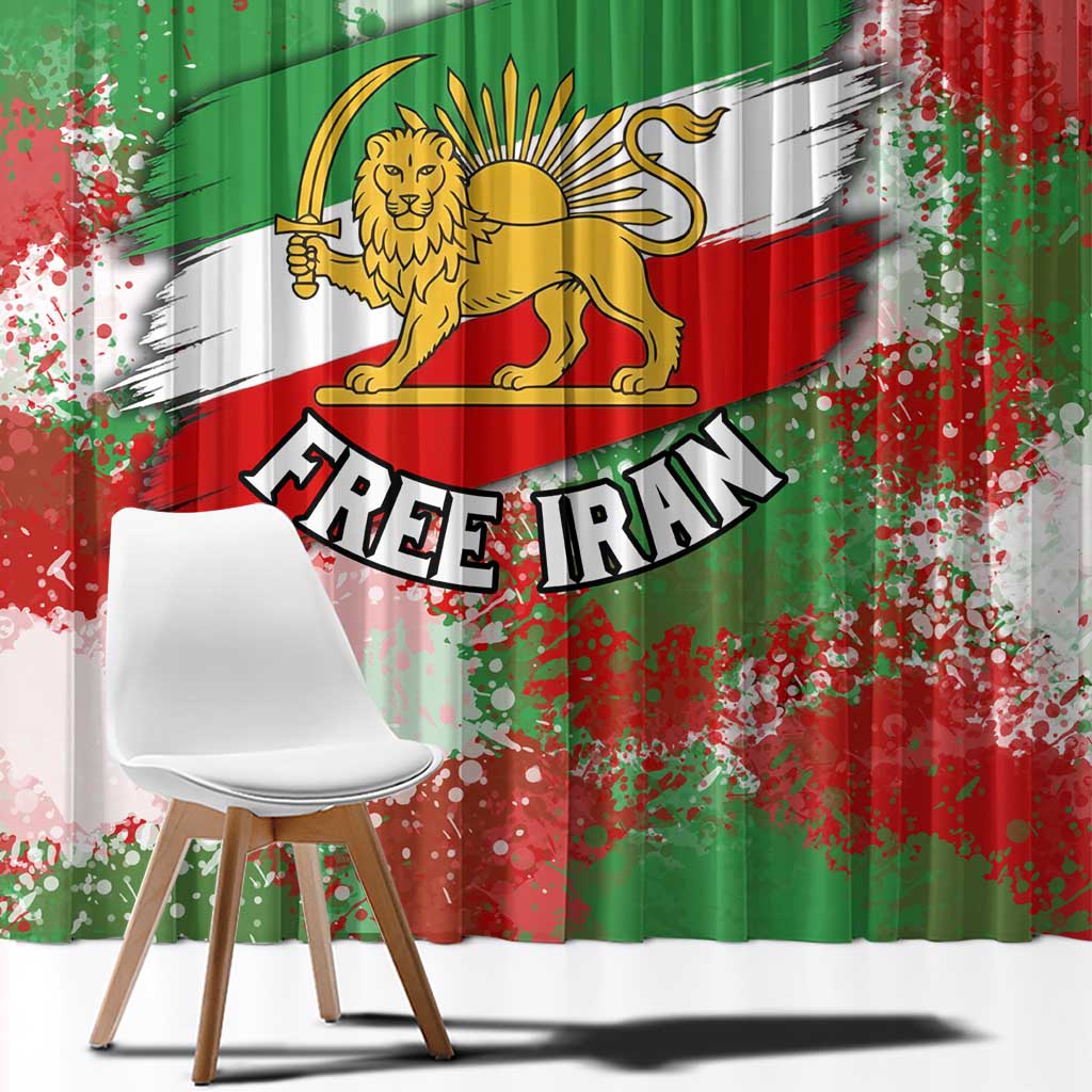 Free Iran Window Curtain Lion and Sun Emblem Grunge Paint Splash Style