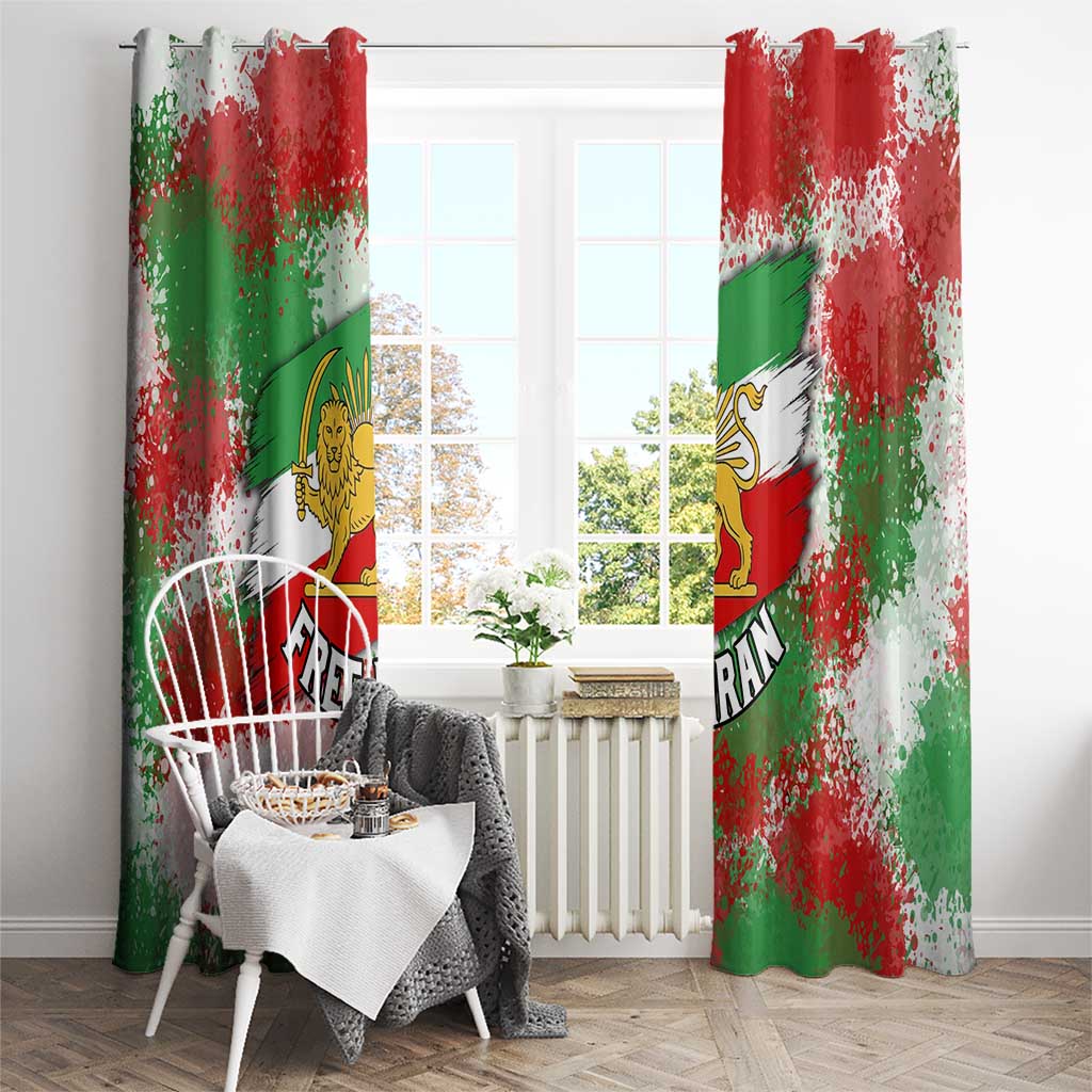 Free Iran Window Curtain Lion and Sun Emblem Grunge Paint Splash Style