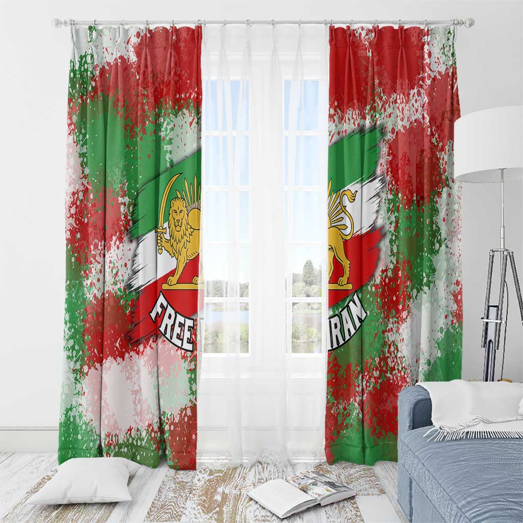 Free Iran Window Curtain Lion and Sun Emblem Grunge Paint Splash Style