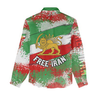 Free Iran Women Casual Shirt Lion and Sun Emblem Grunge Paint Splash Style