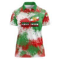 Free Iran Women Polo Shirt Lion and Sun Emblem Grunge Paint Splash Style