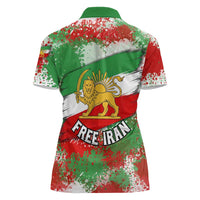 Free Iran Women Polo Shirt Lion and Sun Emblem Grunge Paint Splash Style