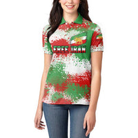 Free Iran Women Polo Shirt Lion and Sun Emblem Grunge Paint Splash Style