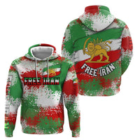 Free Iran Zip Hoodie Lion and Sun Emblem Grunge Paint Splash Style