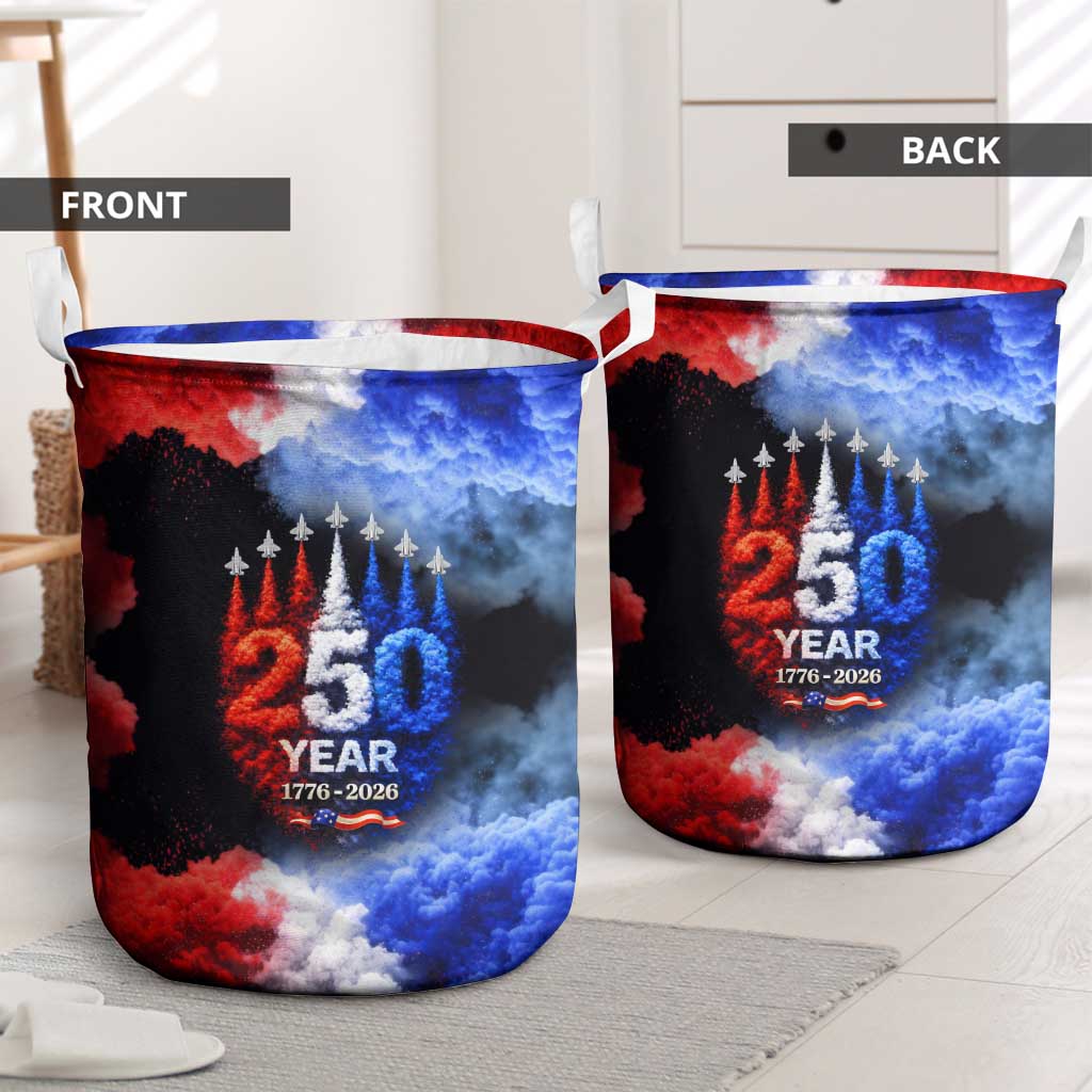 USA 250th Anniversary Celebration Laundry Basket Patriotic Smoke Burst Art Style