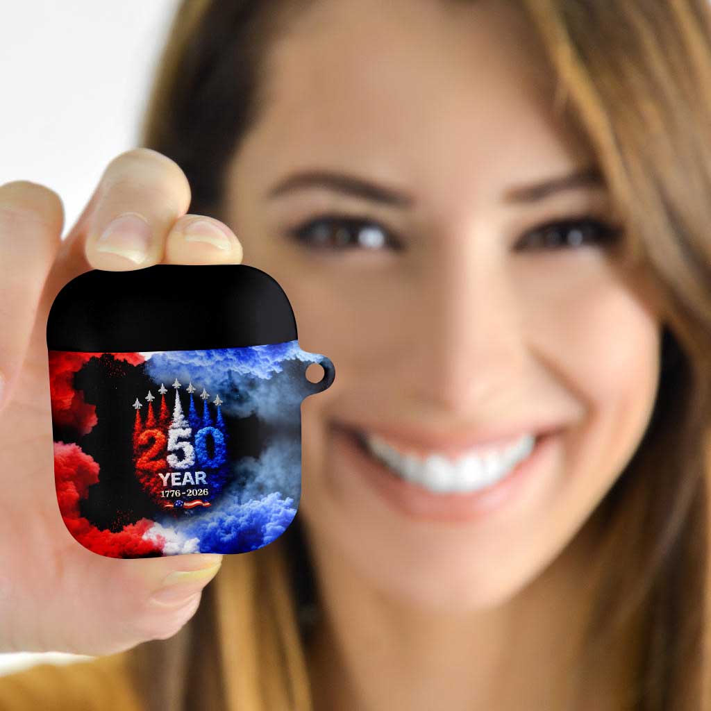 USA 250th Anniversary Celebration AirPods Case Patriotic Smoke Burst Art Style