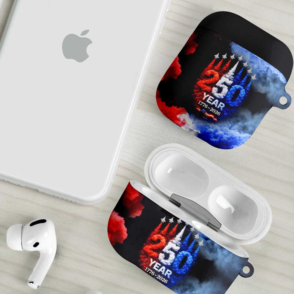 USA 250th Anniversary Celebration AirPods Case Patriotic Smoke Burst Art Style