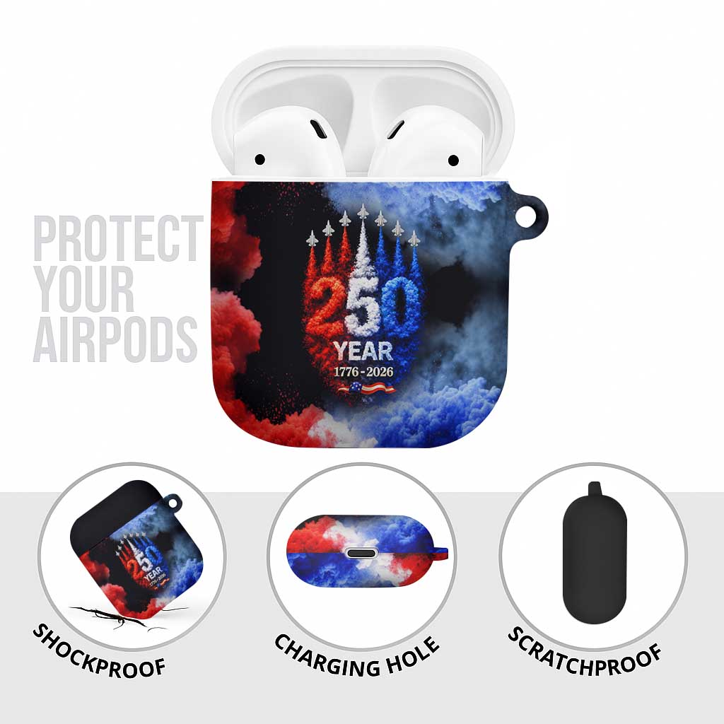 USA 250th Anniversary Celebration AirPods Case Patriotic Smoke Burst Art Style