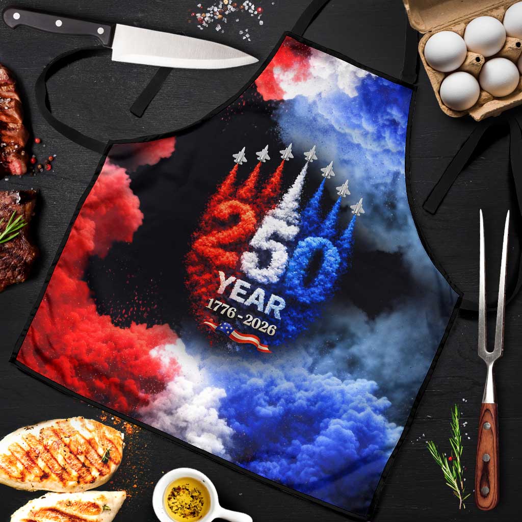USA 250th Anniversary Celebration Apron Patriotic Smoke Burst Art Style