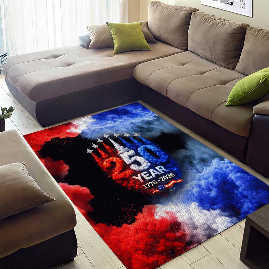 USA 250th Anniversary Celebration Area Rug Patriotic Smoke Burst Art Style