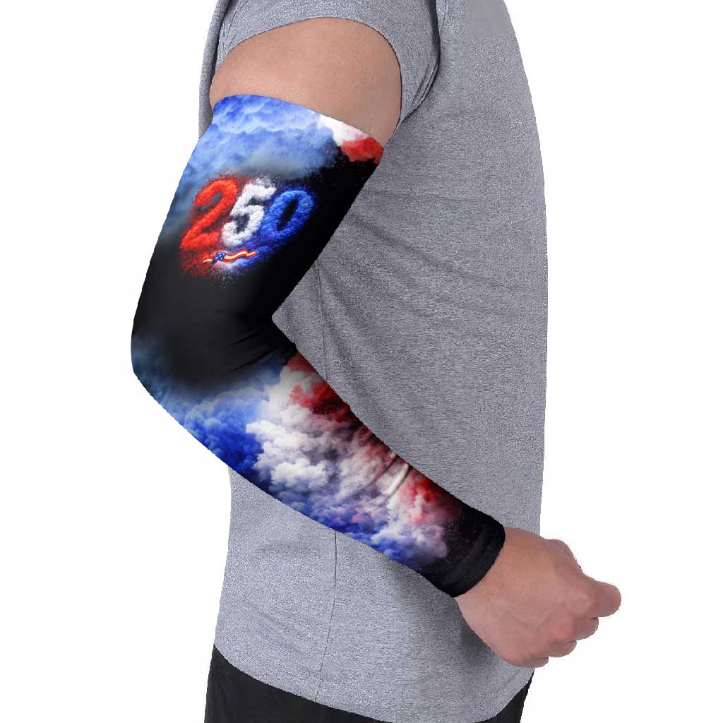 USA 250th Anniversary Celebration Arm Sleeves Patriotic Smoke Burst Art Style